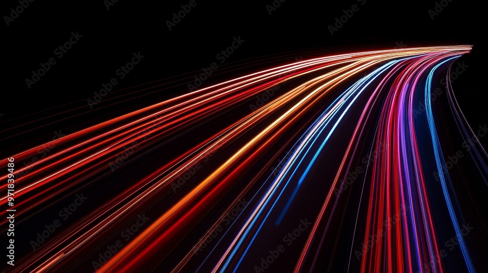 Poster abstract background with high-speed motion and data transfer concept, featuring light trails and lon