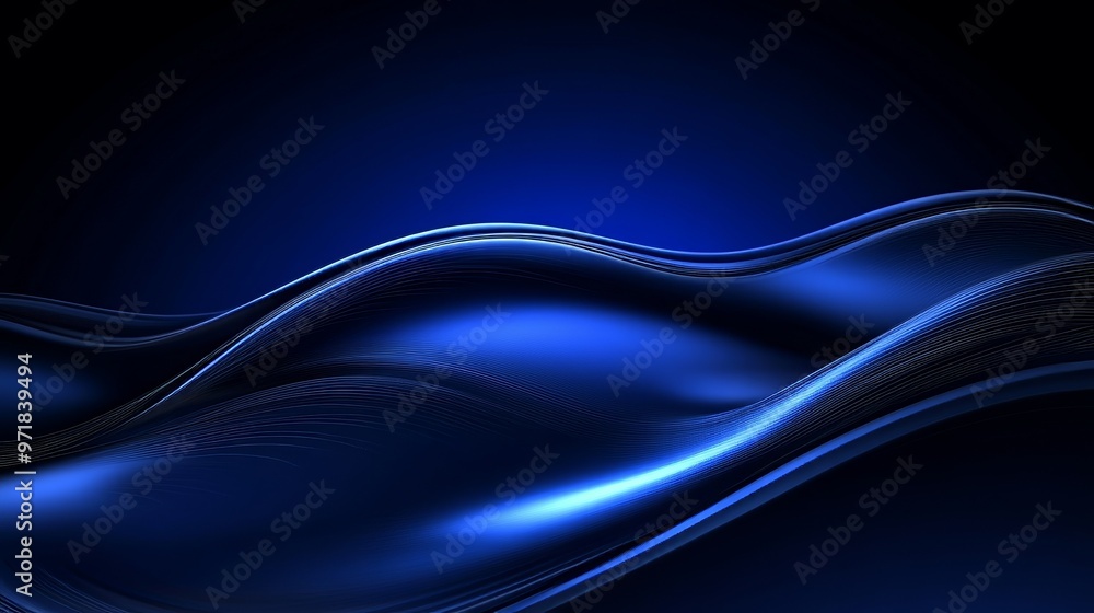 Poster abstract blue background featuring smooth lines and flowing curves, creating a serene and modern aes