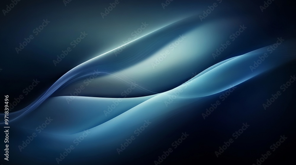 Poster abstract blue background featuring smooth lines and flowing curves, creating a serene and modern aes
