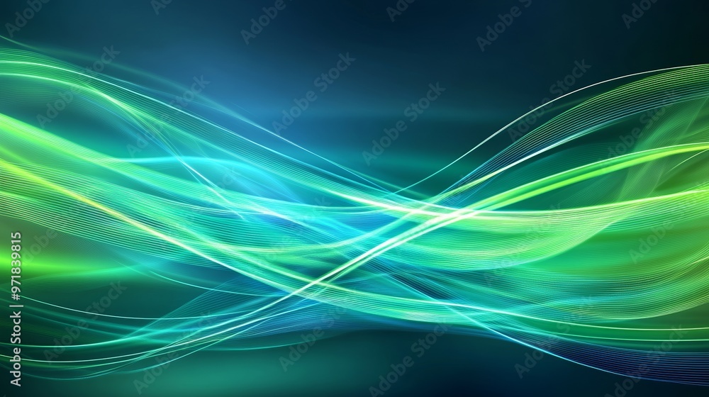 Poster modern green blue abstract background with flowing lines, perfect for digital designs, presentations