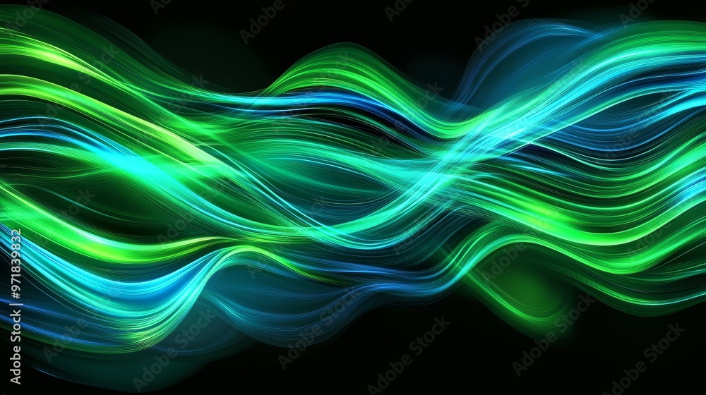 Poster modern green blue abstract background with flowing lines, perfect for digital designs, presentations