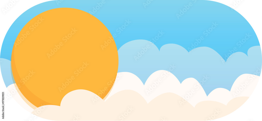 Poster round button with sun and clouds representing good weather conditions