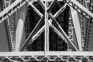 A Railroad bridge with a lot of metal and wood