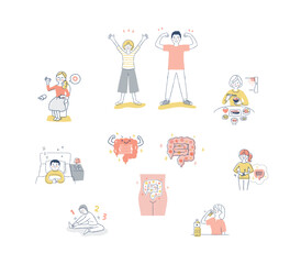 元気な腸・健康的な生活習慣のイメージいろいろ　セット