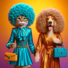 Fototapeta premium Pet Fashion Icons: Walking the World with Afros and Attitude