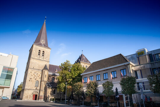HEERLEN, NETHERLANDS - NOVEMBER 10, 2022: Pancratiuskerk Saint Pancras Church on Pancratiusplein square. it's the main medieval church of Heerlen, Limburg, Netherlands, and a landmark of the city.