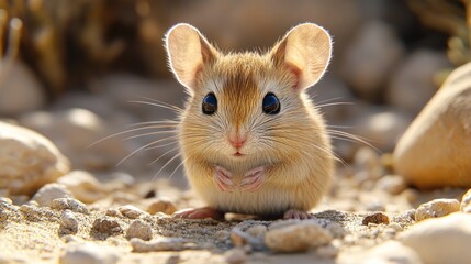 A close-up of a cute desert mouse in its natural habitat.