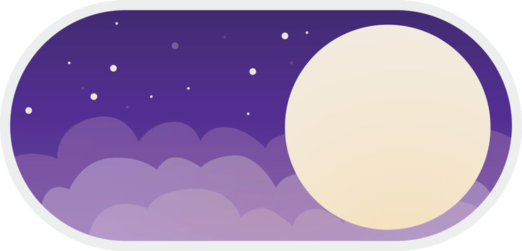 Night mode toggle button is being activated, showing a full moon and clouds on a purple sky