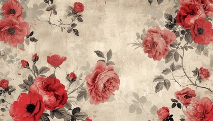 A classic floral background with red and pink roses on a light backdrop