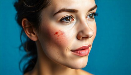 Close up Portrait of a Woman with Acne Scars on Her Face