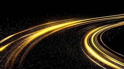 Abstract Golden Light Trails and Sparkle on Black Background
