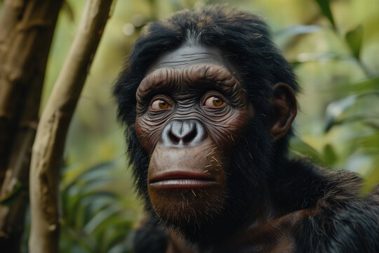 Australopithecus portrayed in the human evolutionary chain with early ape-like characteristics