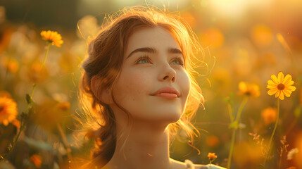 Woman Looking Flowery Nature Styl