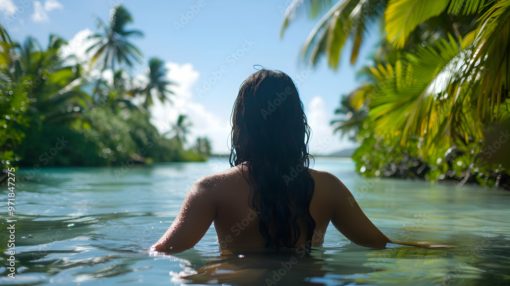 Wall mural Woman Tahitian Lagoon