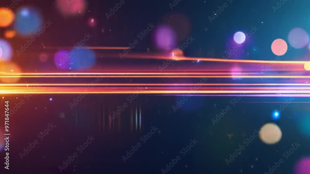 Poster motion of neon lines and glowing dots, dynamic abstract