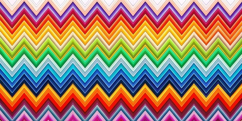 Fototapeta premium A dynamic, zig-zag pattern of sharp angles and vibrant hues bursts forth from a pristine white background, radiating