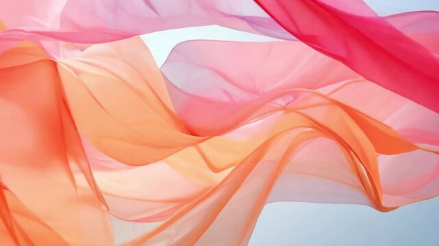 Motion of Soft, flowing silk scarves floating in the wind