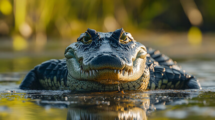 Obraz premium Intense Crocodile Leaps from Swamp with Stern Stare