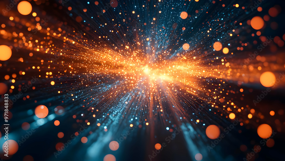 Poster vivid abstract explosion of light particles, creating a dazzling effect of colors and motion. perfec