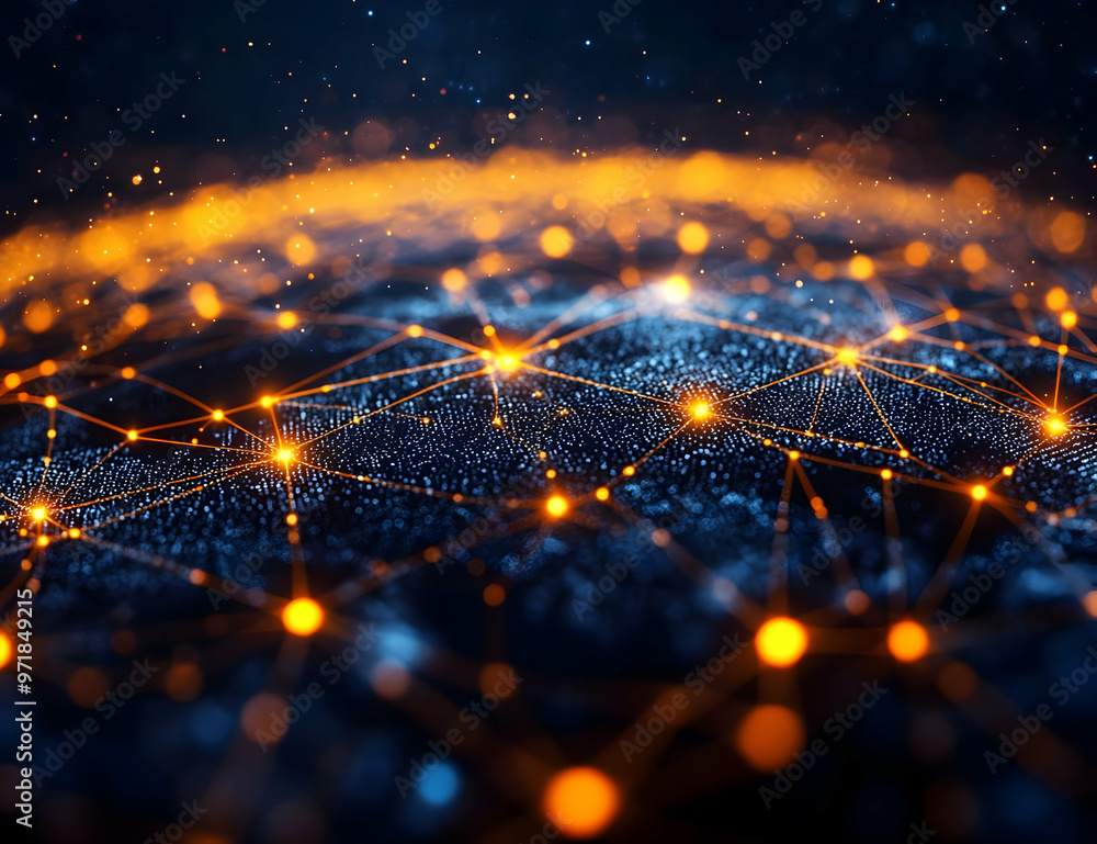 Poster stunning abstract image depicting a glowing network of interconnected nodes and paths, symbolizing t