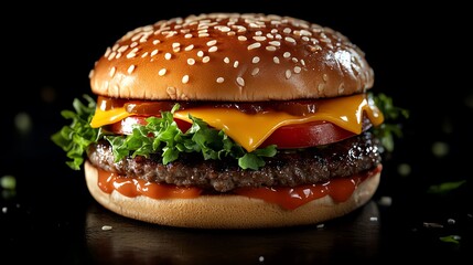 Classic cheeseburger with all the trimmings, Fast food, American staple
