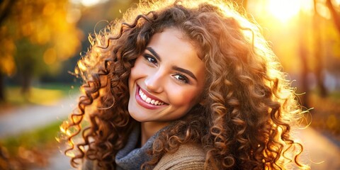 A beautiful, confident young woman with curly brown hair and warm, sun-kissed skin, embracing her unique heritage with