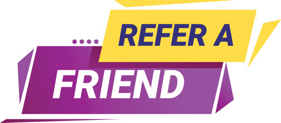 Purple and yellow banner announcing a referral program with a modern design