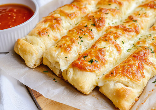 Garlic Cheesy Breadsticks with Marinara Dipping Sauce