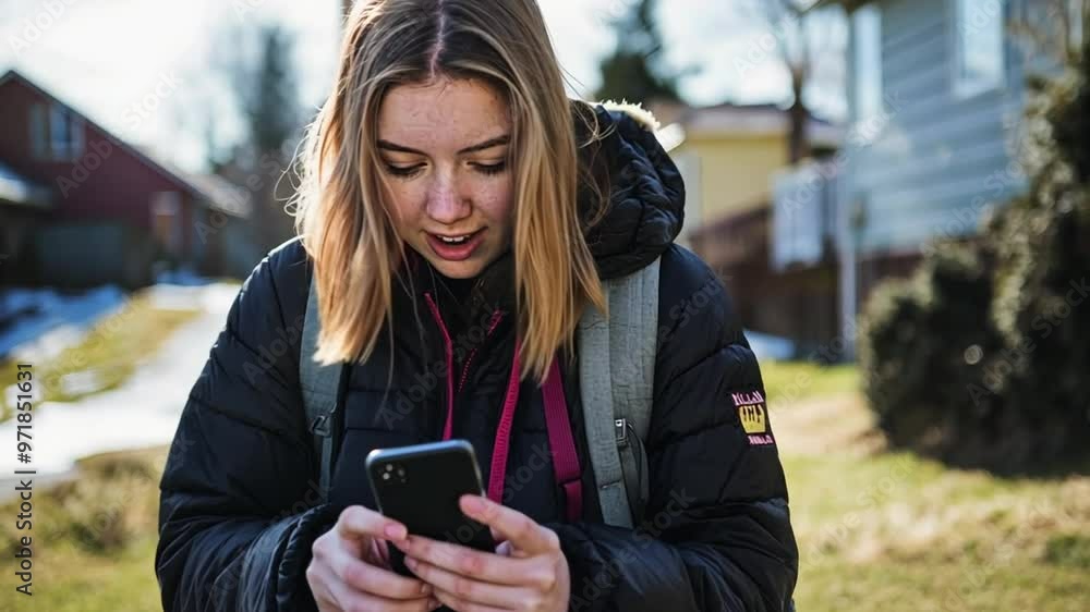 Poster university student texting on cellphone generative ai