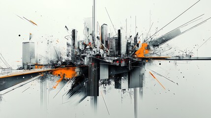 Fototapeta premium Abstract art depicting a city with geometric shapes and textures.