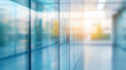 Abstract View of Modern Office Corridor with Glass Walls