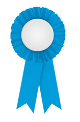Rosette - blue aqua winners prize ribbon. Circular pleated first place award badge with blank white center for applying a design to. Prize photographed isolated on a blank white background. © Lawrey