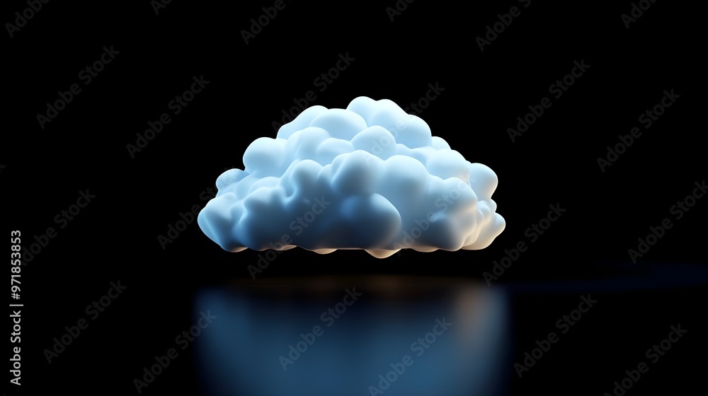 Poster a soft, fluffy cloud floating against a dark background, showcasing a blend of light and shadow for 
