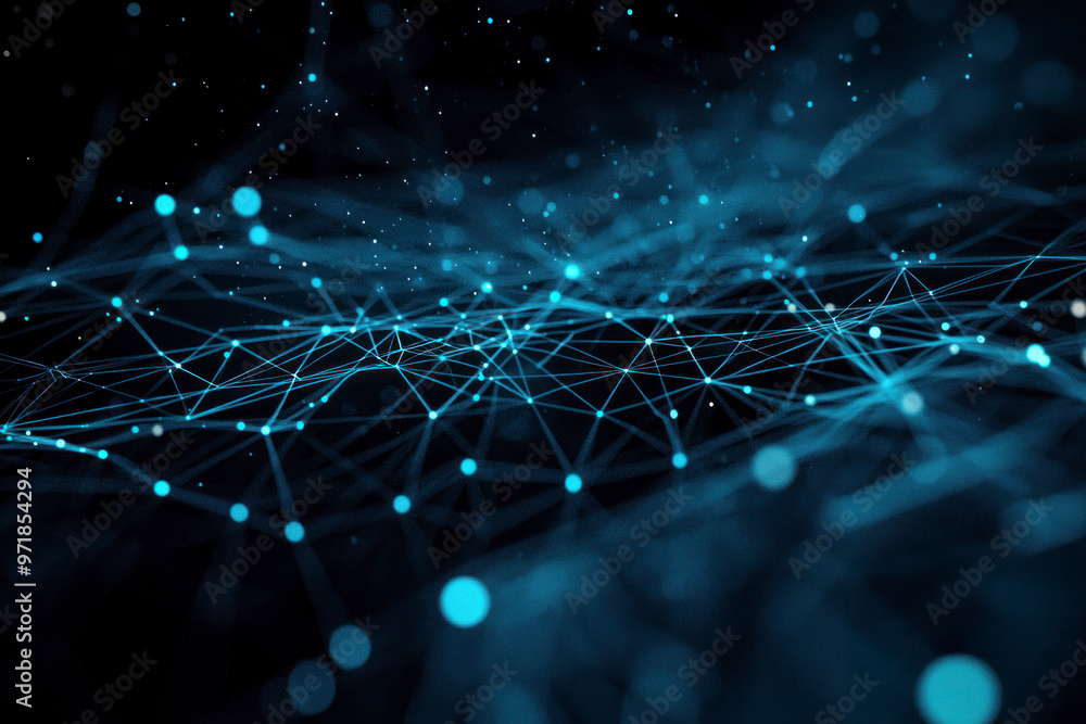 Poster technology network background with copyspace. blie lines on black background.