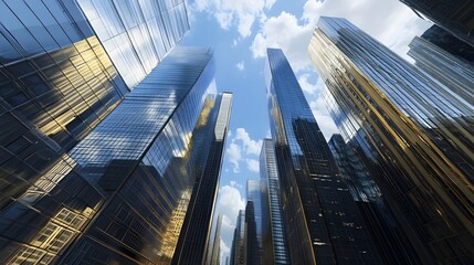 A Low Angle View of Modern Glass Skyscrapers