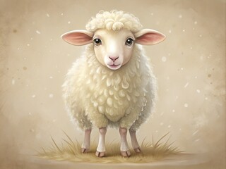 Fototapeta premium Adorable sheep illustration with gentle facial expression, fluffy wool, and delicate legs, set against a soft, creamy