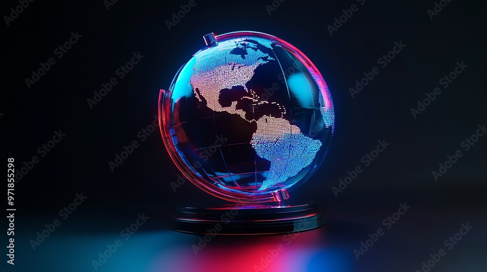 Poster a digital rendering of a glowing earth globe with a futuristic design.