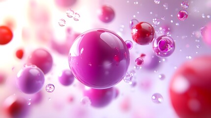 Colorful abstract spheres floating in a dreamy, ethereal environment filled with bubbles and light reflections.