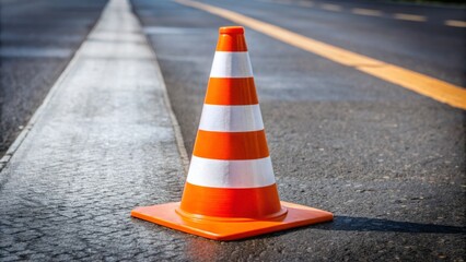 A visual warning device, this orange traffic cone with white stripes stands out, alerting drivers to approaching