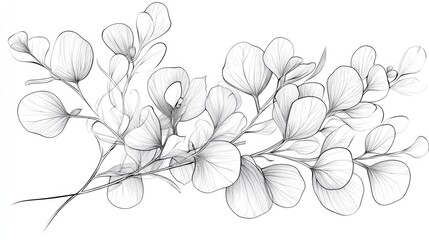 Eucalyptus Line Illustration Black and White Floral Arrangements Flower Coloring Sheet Floral Line Design Fine Line Eucalyptus Art Handcrafted Greenery Botanical Coloring Page Wedding Decor Greener