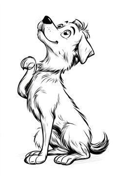 recommend clip art: Line art illustration of a cartoon dog lifting its leg