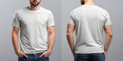 Casual model poses in a comfortable fit, donning a minimalist white plain t-shirt, highlighting the design's simplicity