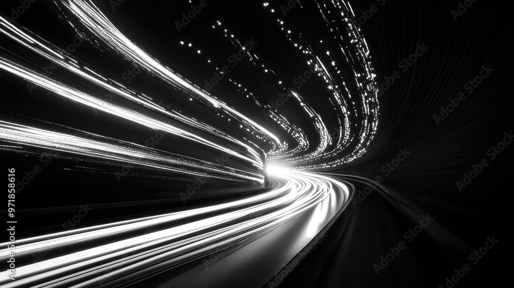 Poster line art illustration of light trails within a tunnel artistic image capturing the effect of long ex