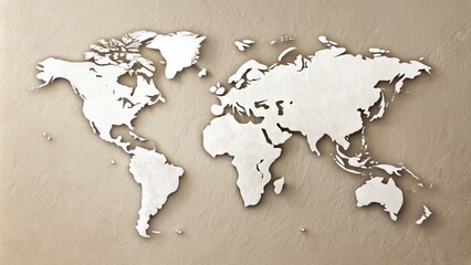A minimalist, elegant, and modern illustration of a world map in pure white, with subtle texture and clean