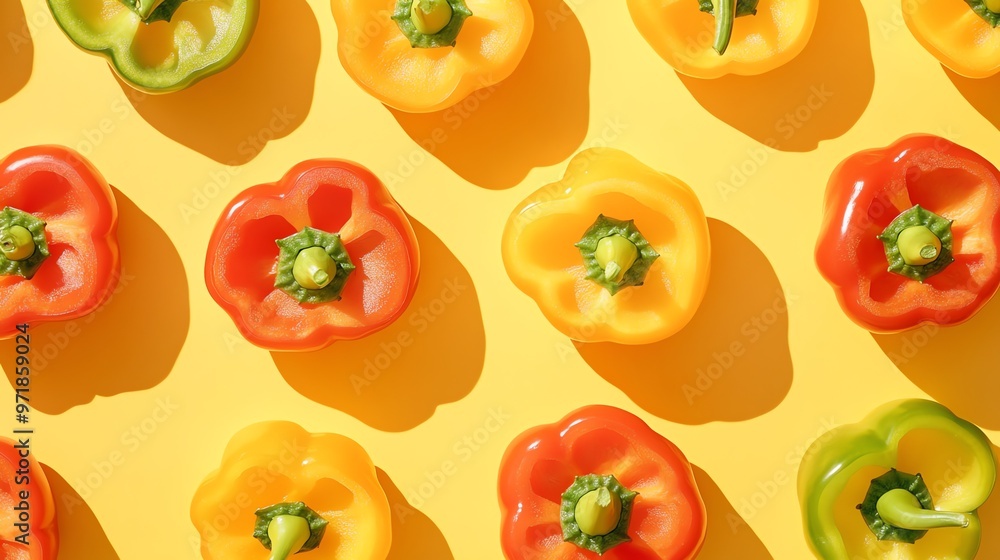 Sticker Bell peppers arranged in a pattern.