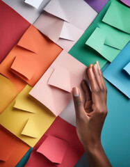 Obraz premium diversity arrangement of different colored paper hands with copy space
