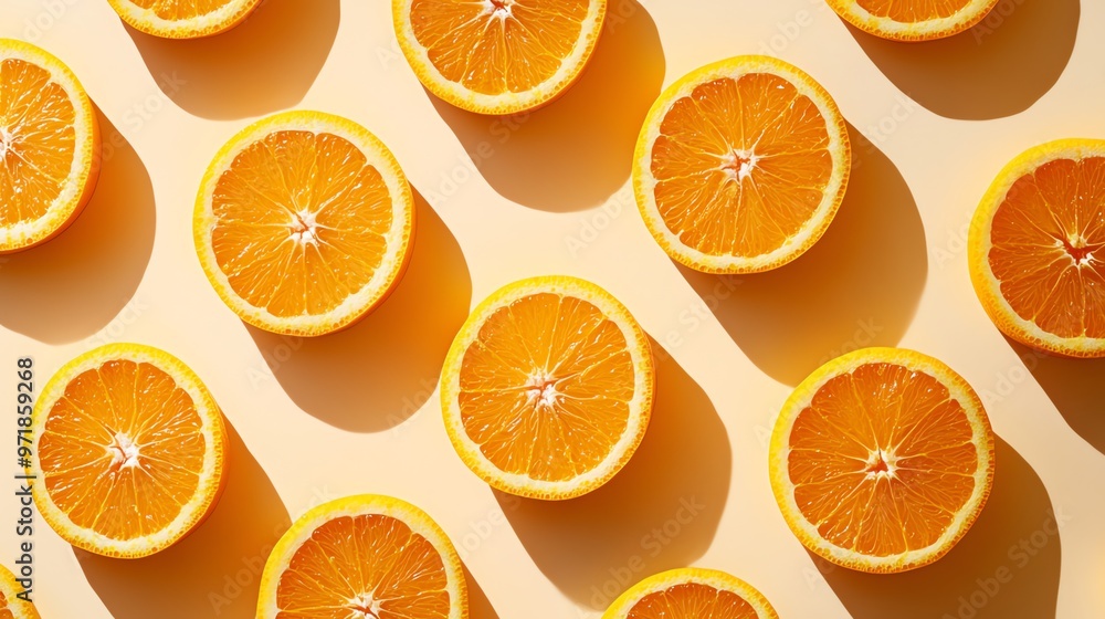 Poster orange slices arranged in a repeating pattern.