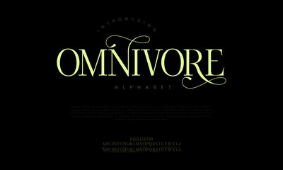 Omnivore typography beauty fashion elegant minimalist serif italic fonts decorative wedding vintage retro logos. Minimal luxury font alphabet logo. Vector illustration