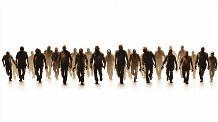 Naklejka premium Horde of Zombies Walking in White Background