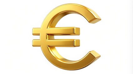 Fototapeta premium A shiny golden Euro symbol icon stands isolated on a white background, radiating confidence and financial stability,